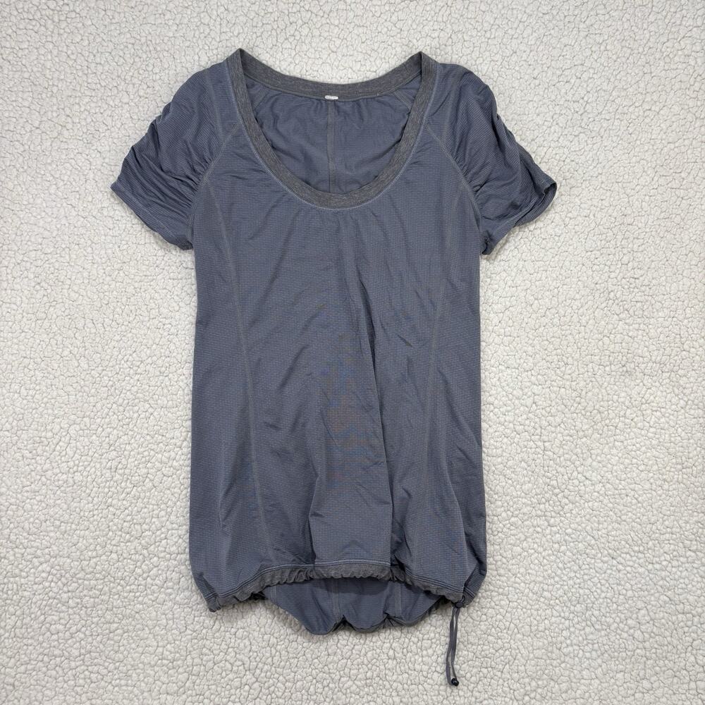 Lululemon Grey Short Sleeve T‎ Shirt Scoop Neck Cinch Hem Drawstring Size 6